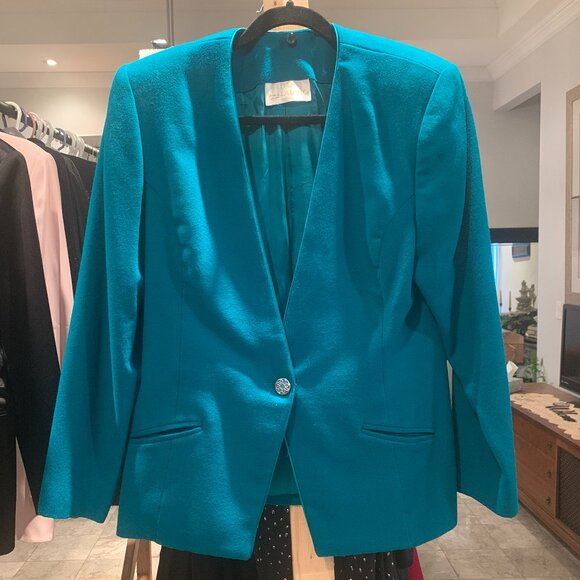 Lisa Palladino Size 12 Turquoise Jacket with Removable Collar - Picture 2 of 2